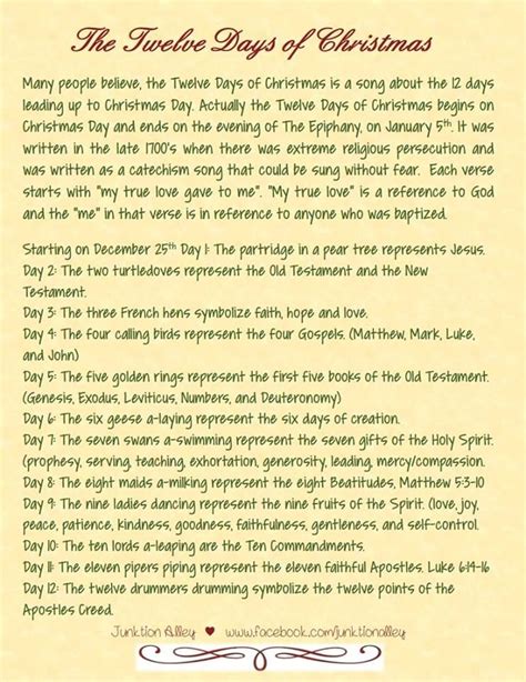12 Days Of Christmas Meaning Printable